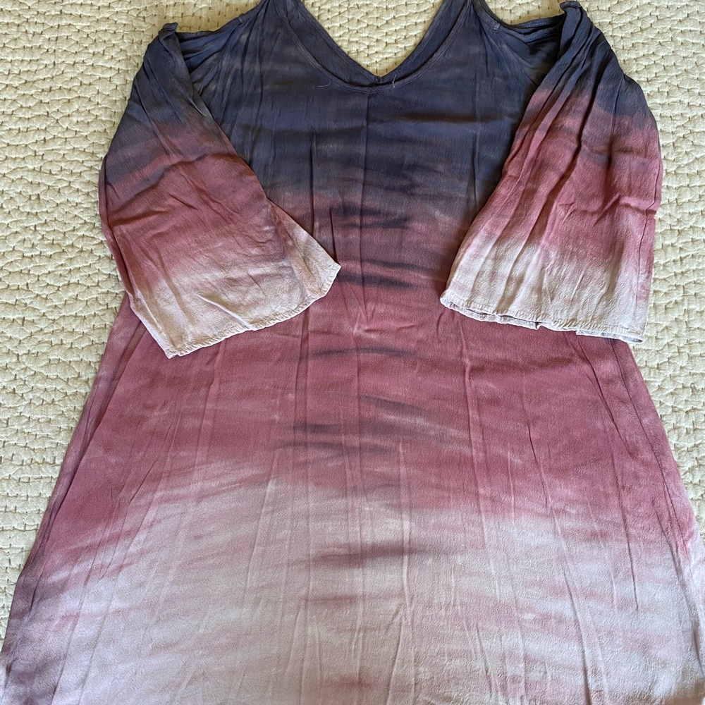Pink Gray Ombre Beach Dress with Cold shoulder and elbow length sleeves Size M